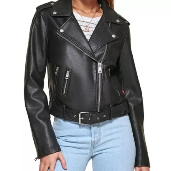 Levi's Belted Vegan Leather Moto Crop Jacket - Picture 1 of 11